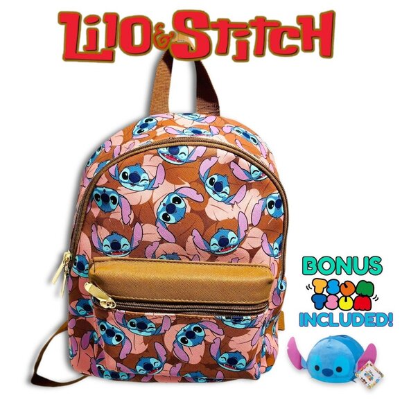 Disney Lilo & Stitch - Stitch Faces & Tropical Leaves Bioworld Mini Backpack NEW main image 3